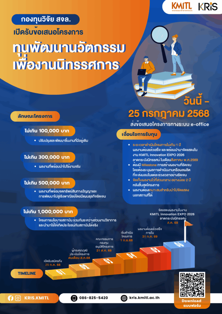 📢 กองทุนวิจัย สจล. เปิดรับข้อเสนอโครงการ 🚀ทุนพัฒนานวัตกรรมเพื่องานนิทรรศการ